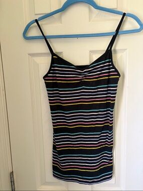 No Boundaries Black Striped Cami with Pink, Yellow & Teal Accents